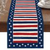 1PC Rectangle Linen Blend Striped Table Runners; Encryption Linen Home Decoration Independence Day Atmosphere Waterproof Table Runner; 72"*13"; Patrio