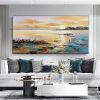 Hand Oil Painting Canvas Wall Art Decoration Abstract Seascape Painting Colorful Seaside Sunset for Home Living Room hallway bedroom luxurious decorat