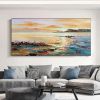 Hand Oil Painting Canvas Wall Art Decoration Abstract Seascape Painting Colorful Seaside Sunset for Home Living Room hallway bedroom luxurious decorat