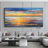 Hand Oil Painting Canvas Wall Art Decoration Abstract Seascape Painting Colorful Seaside Sunset for Home Living Room hallway bedroom luxurious decorat