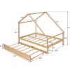 Full Size Wooden House Bed With Twin Size Trundle