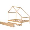 Full Size Wooden House Bed With Twin Size Trundle